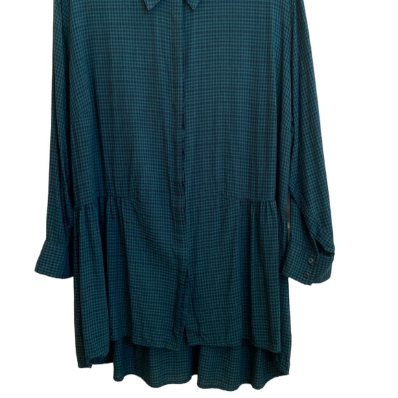 🖤🌲 Sejour Nordstrom Long Button Down Collared Black/Forest Green Check Shirt - Picture 3 of 13